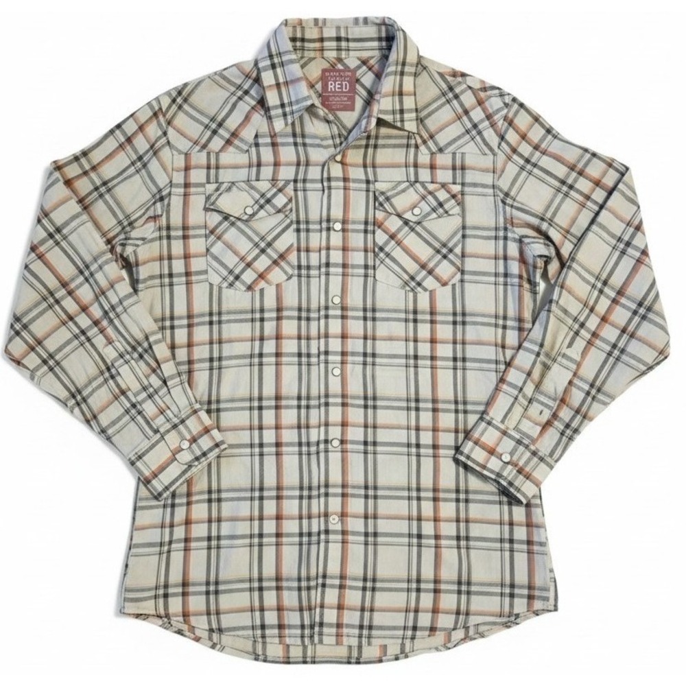 Wrangler RED Womens Medium Plaid Pearl Snap Western Shirt Long Sleeve Cowboy